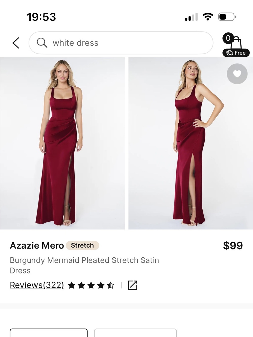 Azazie Burgundy Mermaid Satin Maxi Dress with Side Slit